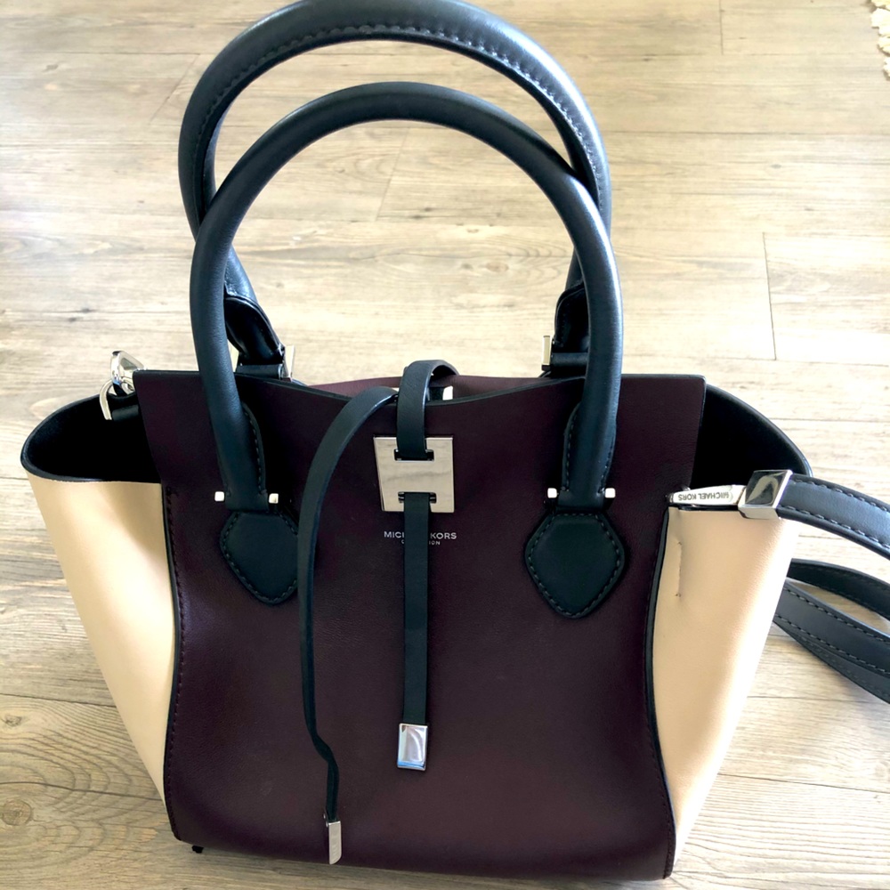 Michael Kors Collection Mini Miranda Burgundy and Cream Bag